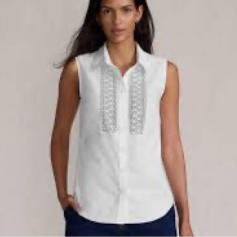 Sleeveless White Button-Up Top